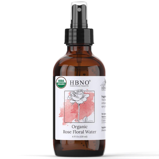 HBNO California Bottled Organic Rose Water for Face 4 fl oz (120ml) - USDA Certified Organic Rose Water Spray for Cleansing- Pure Rosewater for Hair - Rosewater Face Mist