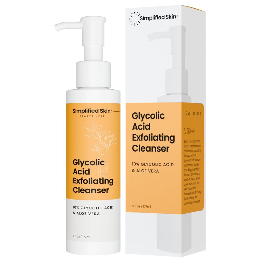 Glycolic Acid Face Wash for Exfoliating & Anti-Aging - 10% AHA Cleanser to Remove Build Up & Even Tone on Face, Armpits & Body – With Aloe Vera & Sunflower Oil, 6 Fl Oz