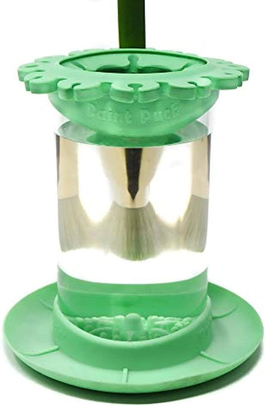 Paint Puck Ultimate Rinse Cup Paint Brush Cleaner (Green, Jar) – Non-Spill Paint Water Cup & Brush Cleaner with Brush Holder, Squeegee Lips & Drip Tray for Acrylic, Watercolor & Art Supplies
