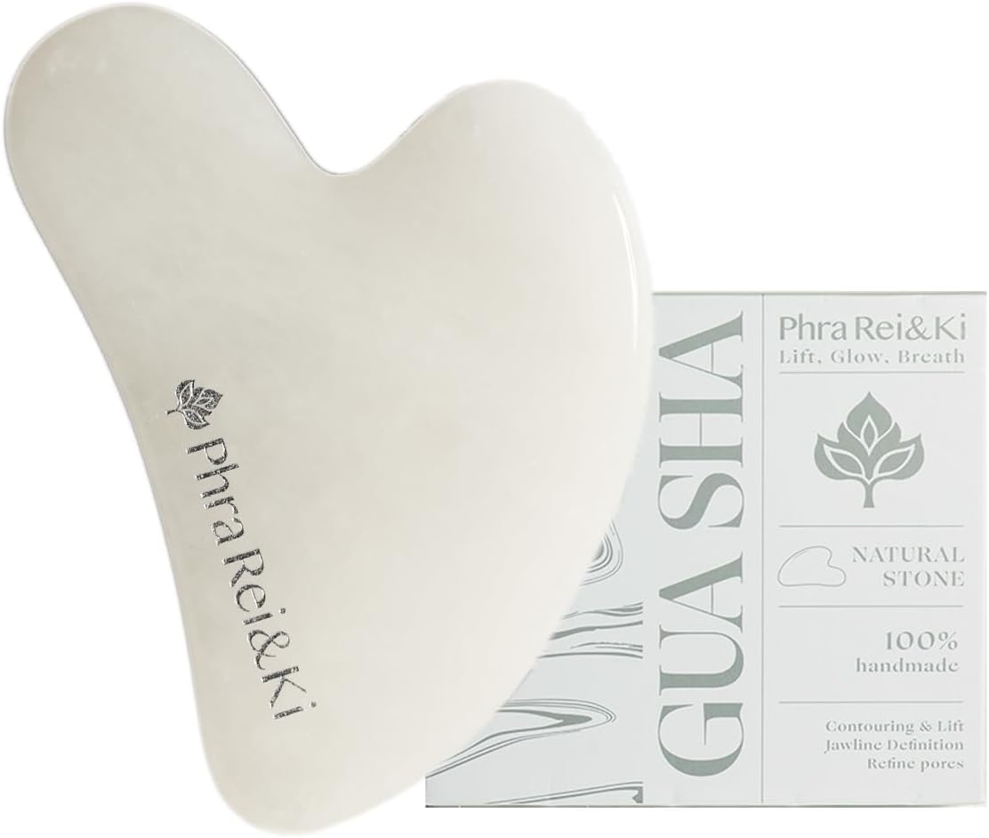 Phra Rei&Ki] Gua Sha Facial Tools, Customed Natural Jade Stone, Gua Sha Tool for Face, Manual Massage Tool for Jawline Sculpting, Puffiness Reducing and Face Lifting, Massager for Skin-Care