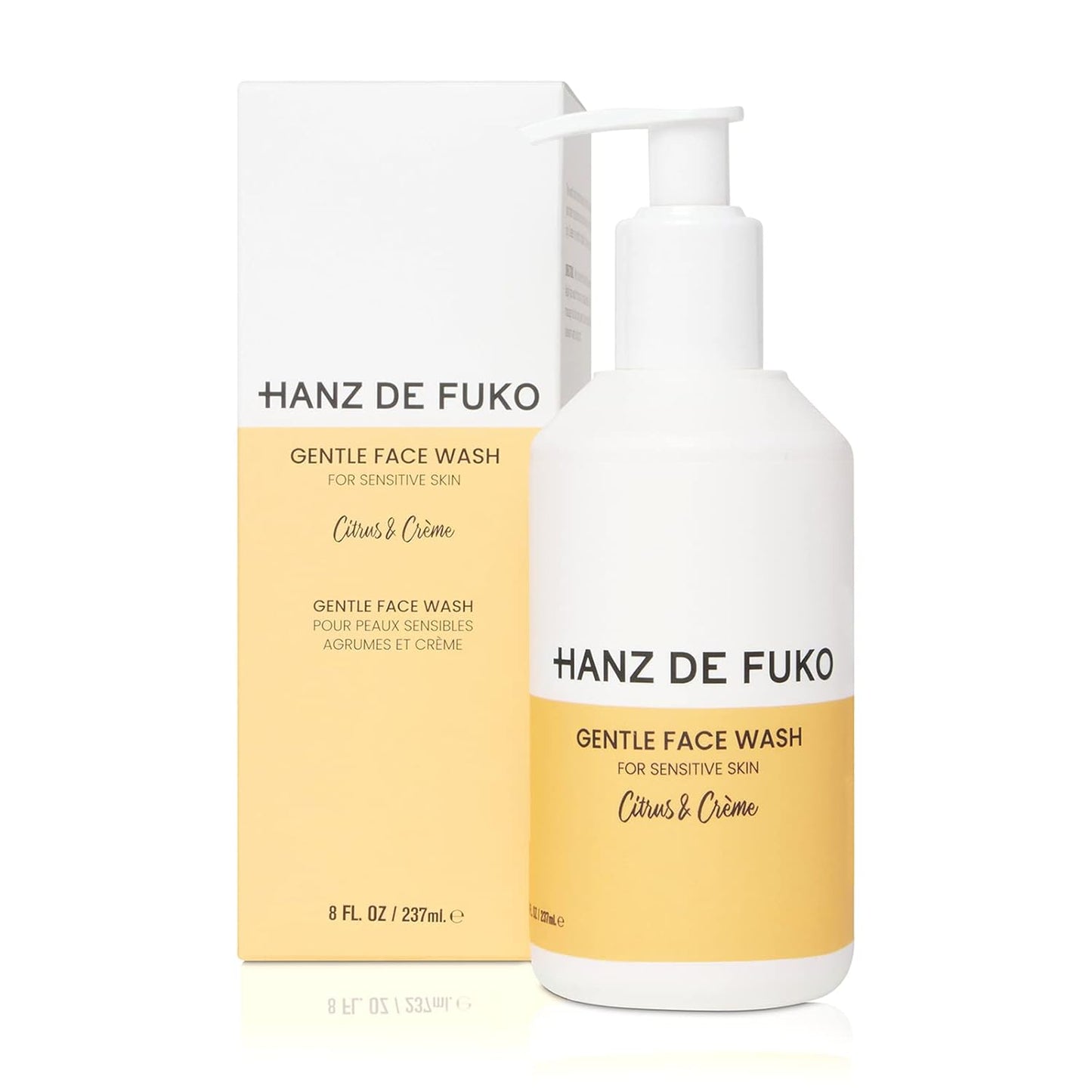 Hanz de Fuko Gentle Face Wash for Men & Women – Citrus & Creme Premium Facial Cleanser, Great for Sensitive Skin – Hypoallergenic Formula with Aloe Vera, Clove, Acai – Sulfate and Paraben Free – 8 oz.