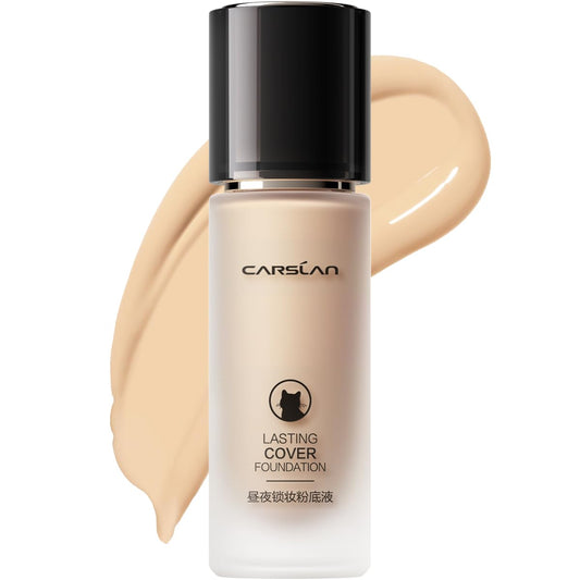 CARSLAN Lasting Cover Foundation, 24H Longlasting Full Coverage Matte Finish Face Makeup, Poreless, Lightweight, Waterproof, Oil Free Liquid Foundation, P02