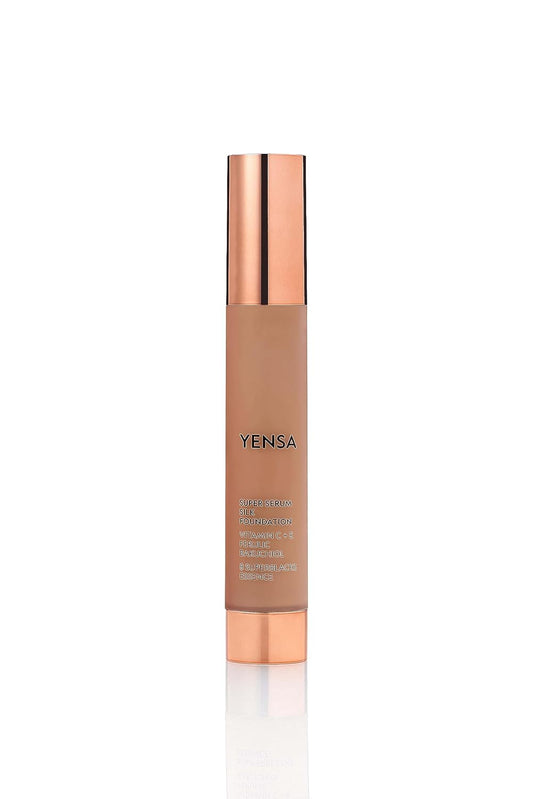 YENSA Serum Foundation Makeup - Super Silk Full Coverage Foundation Enriched with Peptides, Vitamin C & Ferulic Acid to Help Reduce Fine Lines, Wrinkles & Dark Circles - Deep 1 (1 oz)