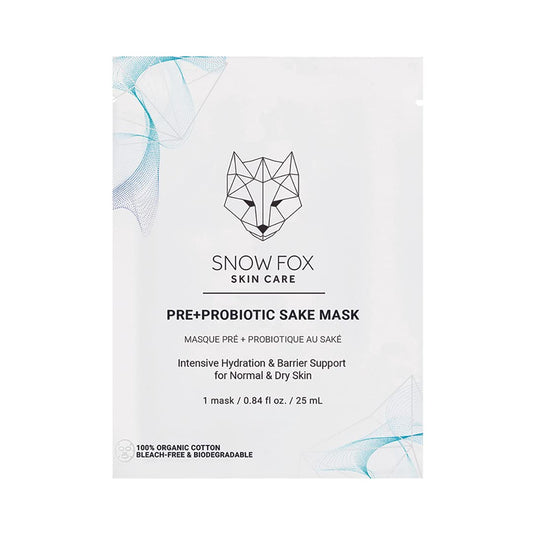 Snow Fox Pre+Probiotic Sake Sheet Mask – Microbiome Supportive Face Mask with 5 Vegan Biotics & Japanese Sake Ferment – 1 Pack