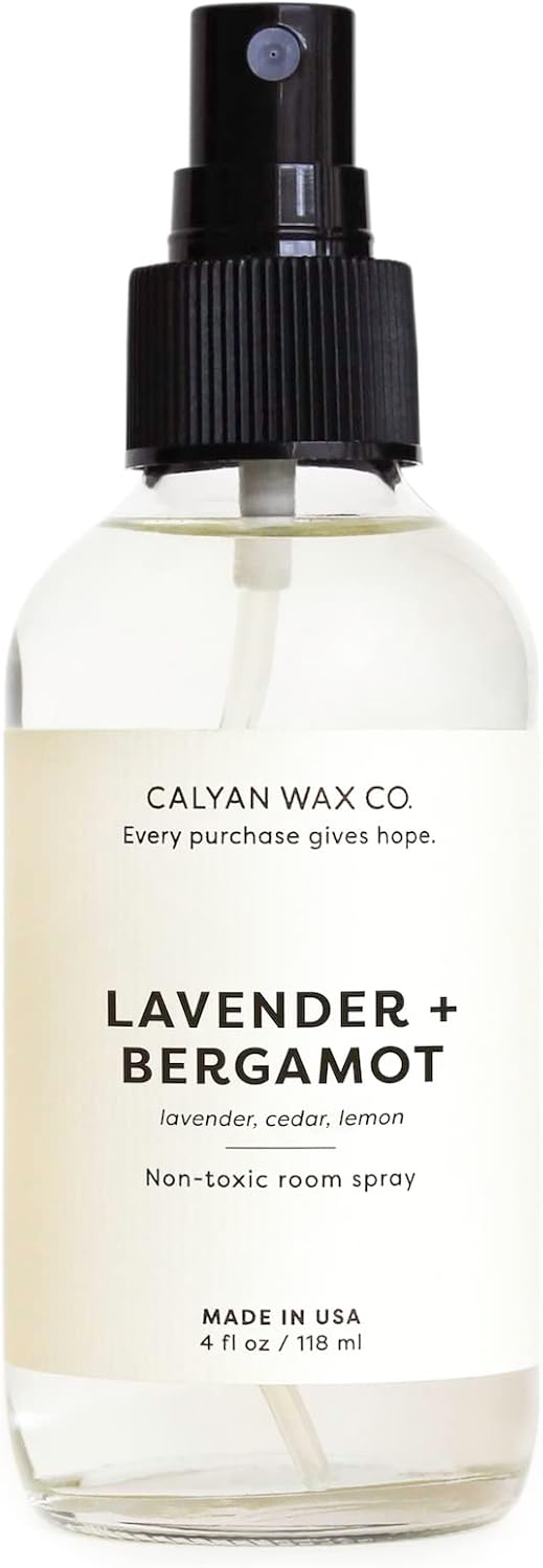 Calyan Wax Co. Non Toxic Room Spray, Lavender + Bergamot Air Freshener, Non Aerosol Natural Room Mist, Aromatherapy Spray with Essential Oils, 4fl oz