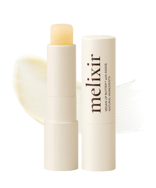 Melixir Vegan Lip Butter (12 Colors), Hydrating Lip Balm Stick, Bee-Free, Petrolatum-Free, Plant-Based, Moisturizes Dry & Chapped Lips With Shea Butter, Sheer, Natural Finish - #01 Agave(Clear)