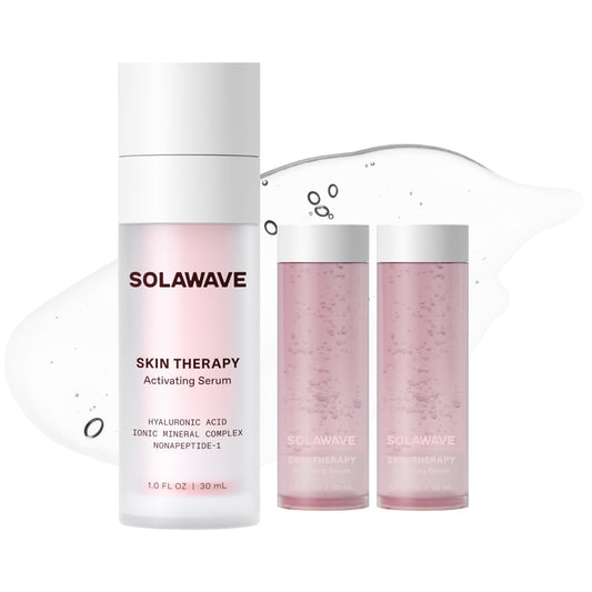 Microcurrent and Red Light Therapy Actvating Serum | For Skincare Wands 3-Pack with 2 Refills | Enhance Facial Skincare Wand Results by Solawave