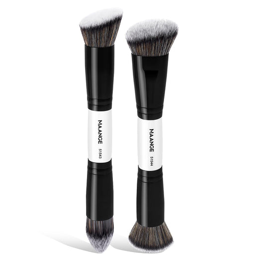 MAANGE 2 PCS Face Makeup Brushes, Makeup Brushes Set, Double Ended Foundation Contour Powder and Buffer Brush, Women‘s Blending Brush, Professional Face Brush Set Tools