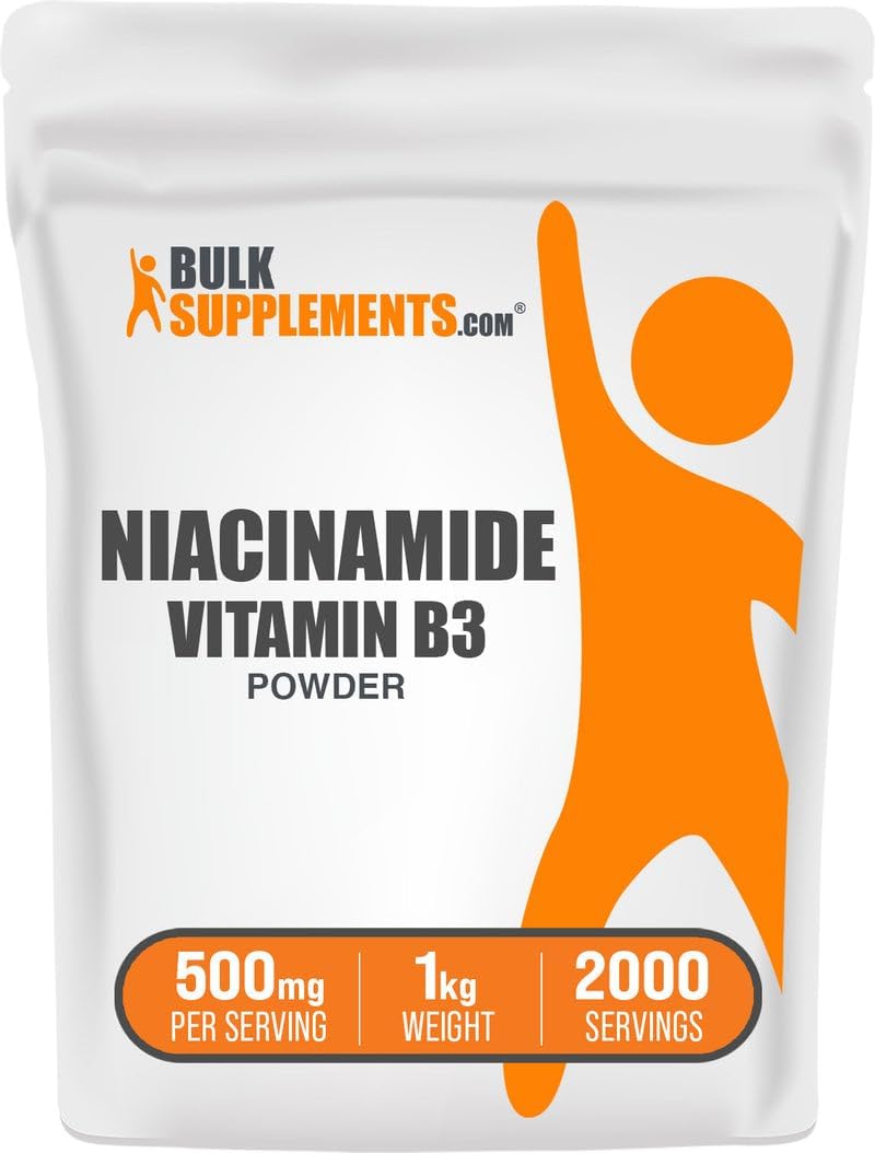BulkSupplements.com Niacinamide Powder - Vitamin B3 Powder, Niacinamide Supplement, Niacinamide 500mg - B3 Vitamins for Skin, Gluten Free, 500mg per Serving, 1kg (2.2 lbs) (Pack of 1)