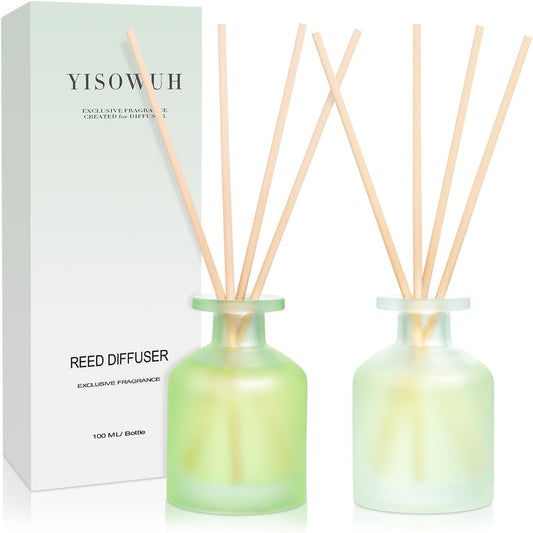 Reed Diffuser - Clean Linen & Jasmine Lily 3.38oz (100ml) 2 Pack Essential Oil Reed Diffuser Set with 8 Sticks, Long Lasting Fragrance for Home, Bathroom, Bedroom, Room, Decor, Gifts