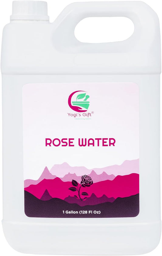 100% Pure Rose Water 1 Gallon (128 fl oz) | for Face & Hair | Alcohol Free & Artificial Coloring Free | by Yogi's Gift®