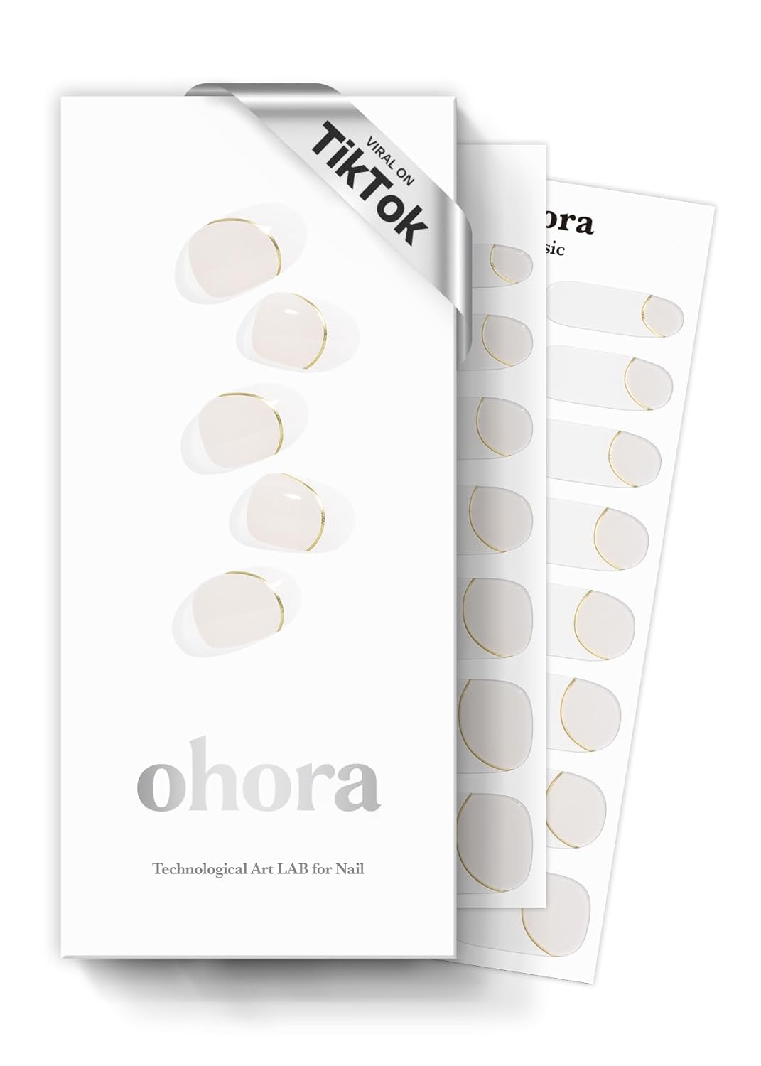ohora Semi Cured Gel Nail Strips (N Sylph) - White, French, Works with Any UV/LED Lamps, Salon-Quality, Long Lasting, Easy to Apply & Remove - Includes 2 Prep Pads, Nail File & Wooden Stick