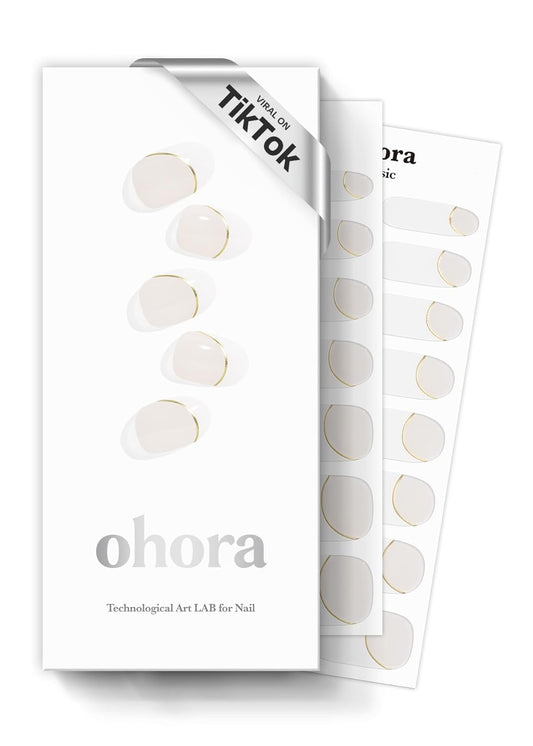 ohora Semi Cured Gel Nail Strips (N Sylph) - White, French, Works with Any UV/LED Lamps, Salon-Quality, Long Lasting, Easy to Apply & Remove - Includes 2 Prep Pads, Nail File & Wooden Stick
