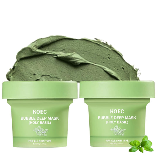 Holy Basil Bubble Deep Mask – Foaming Face Mask with Purifying & Calming Properties, Korean-Inspired Bubble Mask for Deep Cleansing & Pore Care – 90g/3.17 oz (2pcs)