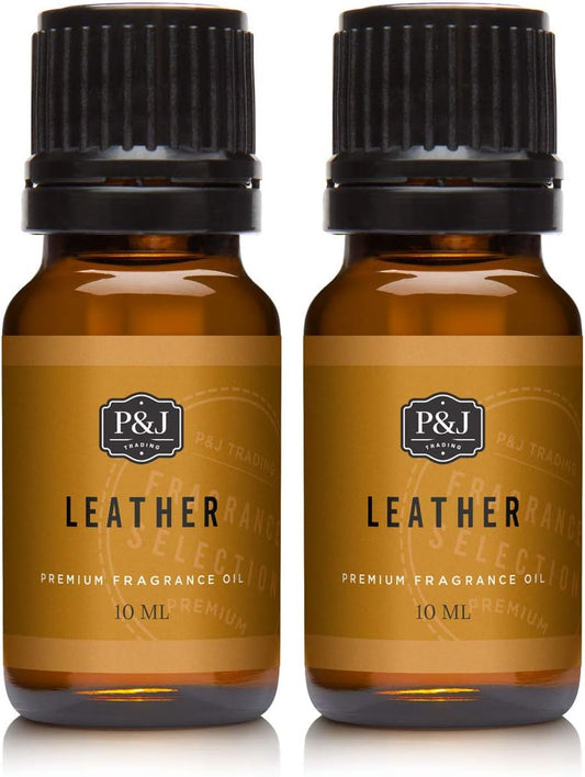 P&J Trading Fragrance Oil | Leather Oil 10ml 2pk - Candle Scents for Candle Making, Freshie Scents, Soap Making Supplies, Diffuser Oil Scents