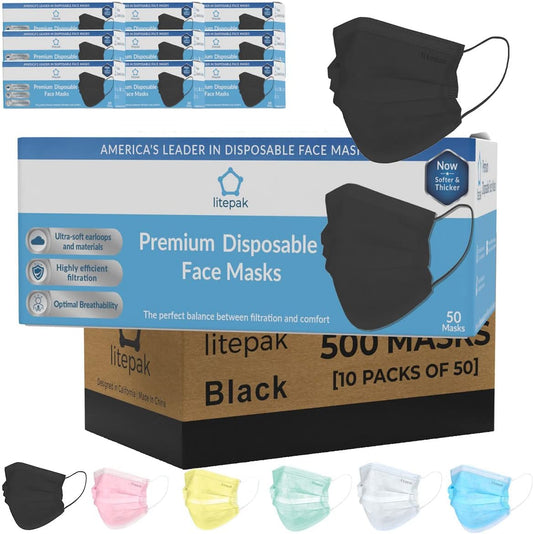 Litepak 500pcs Premium Disposable Face Mask SOFT 3ply Nose Wire