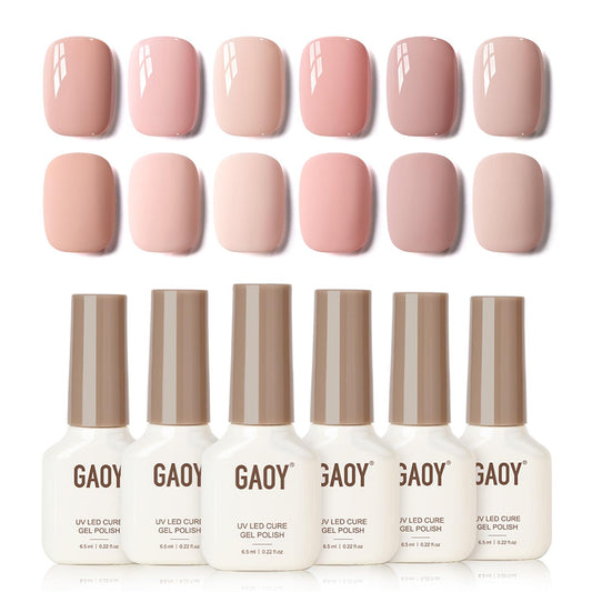 GAOY Macaron Nail Gel Polish Set Including Peach Pink Nude Shades, Sweet Minimalist Creamy Colors, Opaque Long Lasting Gel for Home & Salon Manicure