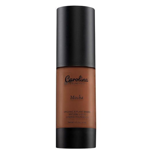 Carolina Cosmetics - Plant-Based Foundation in Mocha Shade - Hydrating, Pore-Minimizing & Buildable Coverage - Vegan, Non-GMO, Gluten-Free, Paraben-Free- Sun Protection - 1Fl Oz