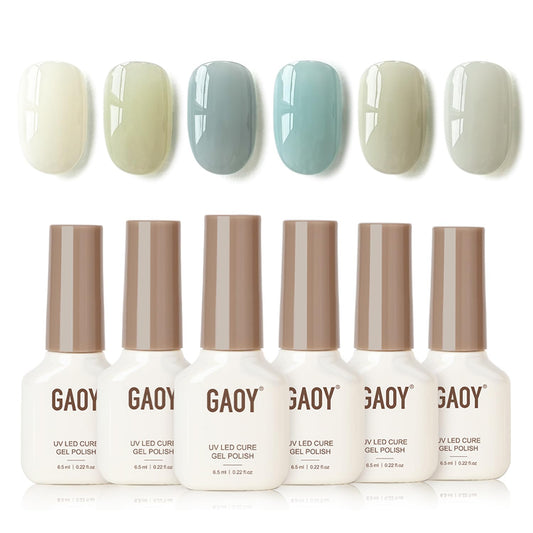 GAOY Coastal Breeze Jelly Gel Nail Polish Kit, 6 Soft Tones for Summer, Soak Off UV Cure Gel for DIY Manicure at Home and Salon