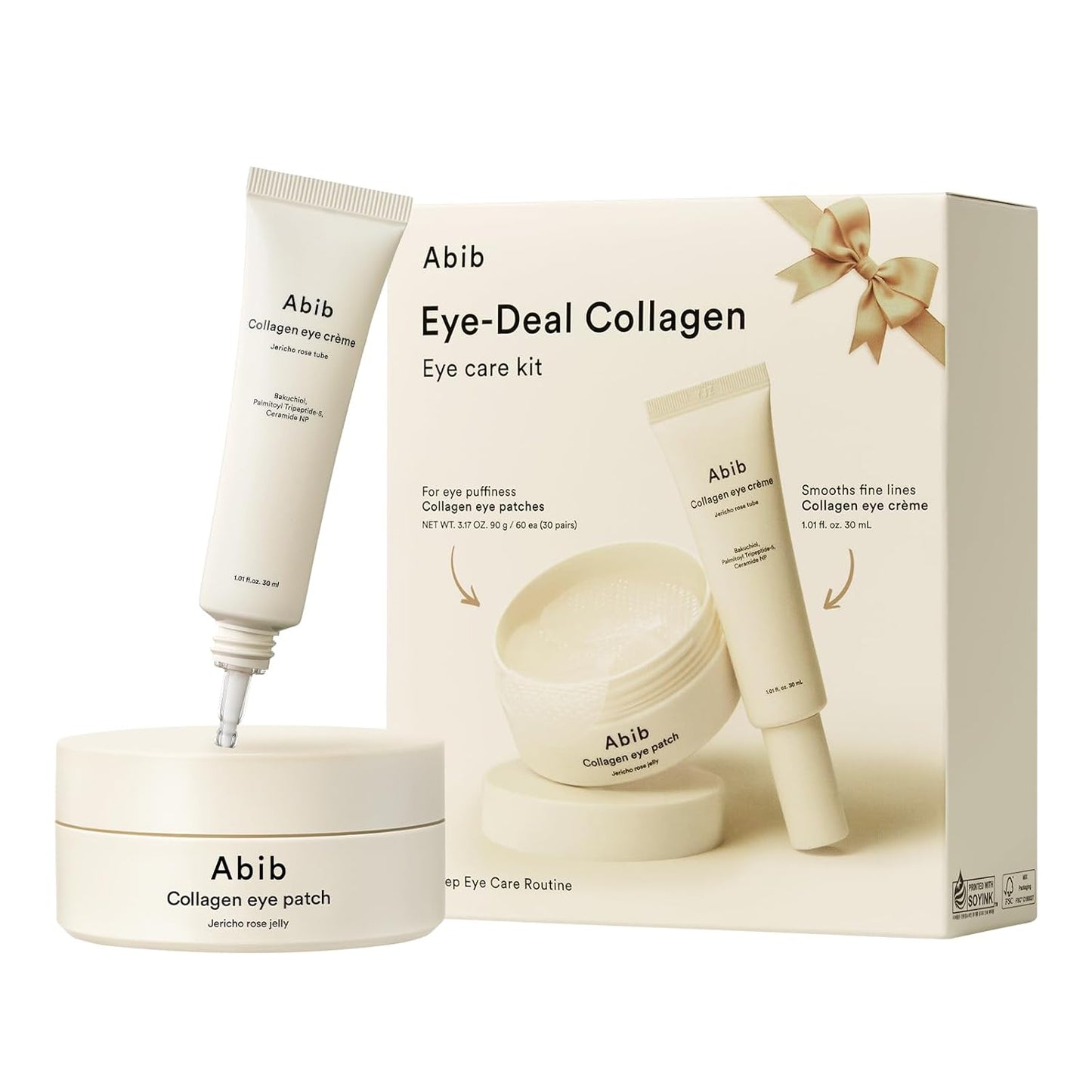 Abib Collagen Eye Patches 60 Patches, Korean Under Eye Patches for Puffy Eyes and Dark Circles, Anti-Wrinkle