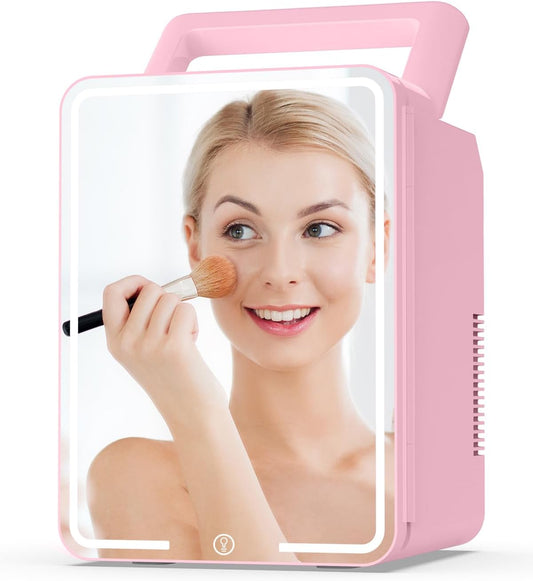 12L Skincare Fridge with Mirror & LED Lighting, 3-Mode Dimmable, Cooler & Warmer for Makeup, Cosmetic, Beauty, Portable Mini Beauty Fridge for Bedroom, Vanity, Car & Home Use