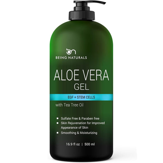 Aloe vera Gel - from 100% Pure Organic Aloe Infused with EGF, Stem Cell, Rosemary Oil - Natural Raw Moisturizer for Face, Body, Hair. Perfect for Sunburn, Acne, Razor Bumps 16.9 fl oz
