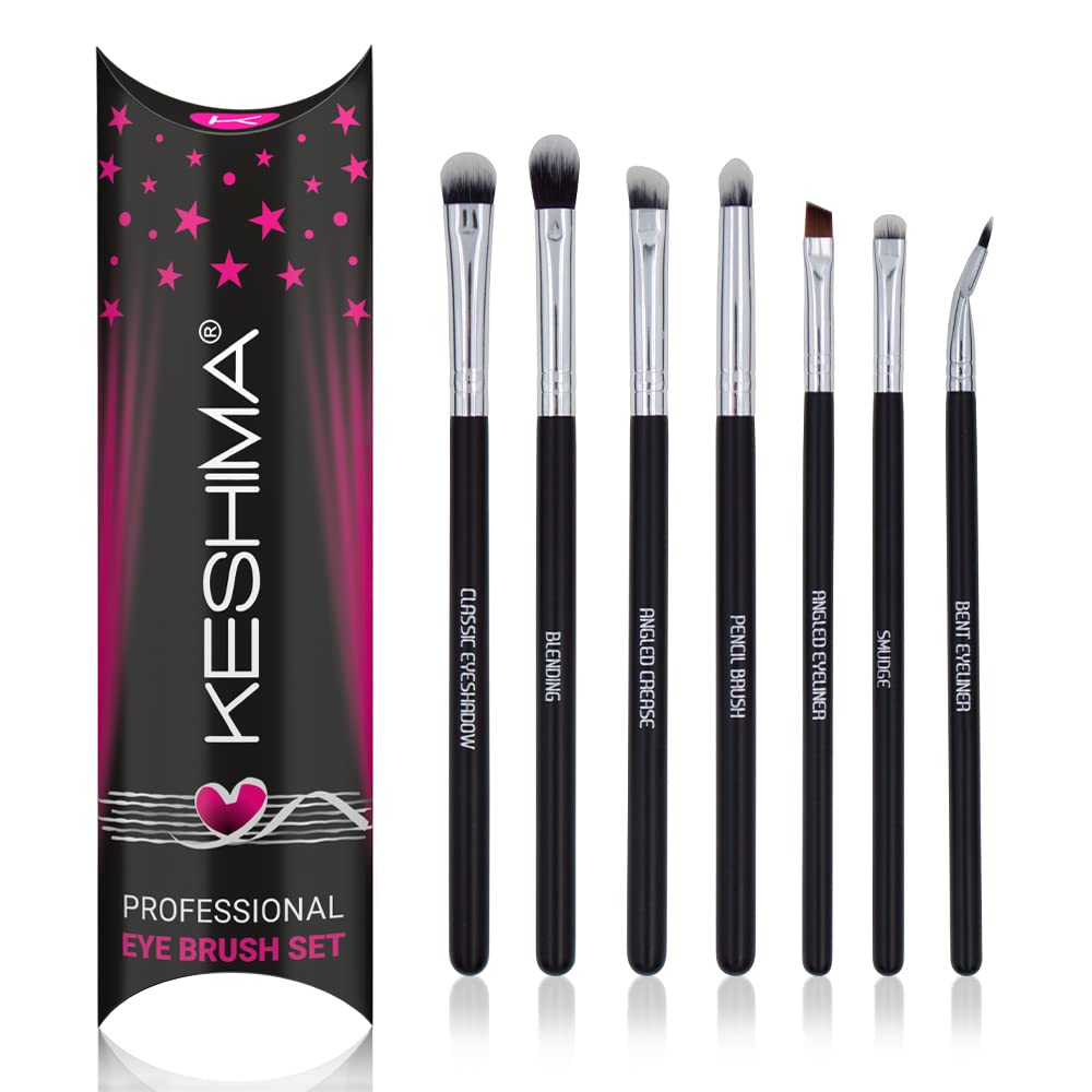 KESHIMA Professional Eye Makeup Brushes Set with Eyeshadow & Blending Brush, Smudge, Angled Crease, Pencil, Angled Eyeliner and Bent Eyeliner