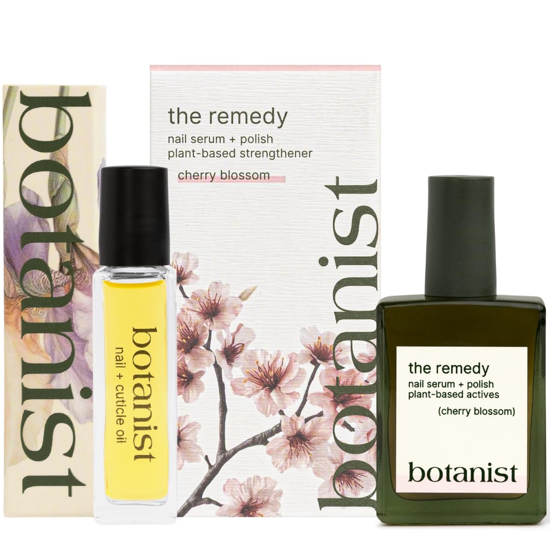 Botanist Nail Rescue Kit | Strengthening Polish + Growth Serum | Grow and Strengthen Nails Damaged from Acrylics, Dip, and Gel Manicures | Non-Toxic, 84% Plant Based, 21-Free & Vegan (Cherry Blossom)