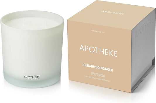 Apotheke 3-Wick Scented Candles for Home, Cedarwood Ginger - 26 oz Soy Wax Jar Candle Gift for Women - Long-Lasting Fragrance with Perfume-Grade Essential Oils - Patchouli, Red Tea, Fig & Coconut