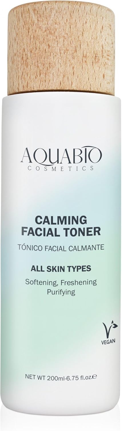 AquaBio Organic Hydrating Toner with Rose Water & Aloe Vera, Moisturizing Toner for Dry Skin, Vegan & Alcohol-Free, Calming & Nourishing, Gentle & Balancing, Purifying & Brightening Formula 6.75 Oz
