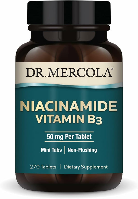 Dr. Mercola Niacinamide Vitamin B3-50 mg per Tablet - Supports Metabolic Health - Non-Flushing - Mini Tabs - Non-GMO, Gluten-Free & Soy-Free - 270 Servings (270 Tablets)