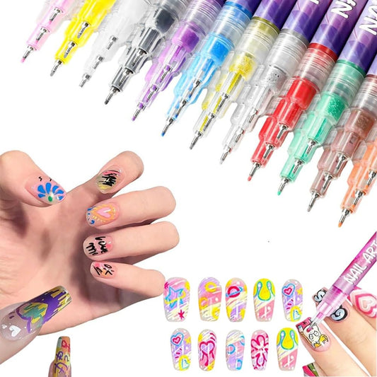 Nail Polish Markers, 12 Colors Nail Art Pens, Painting Nails Polish Pens Quick Dry Decals, Nails Brushes Decorating Kit Stickers Polishing Dotting Painting Liner Christmas DIY for Everyone(3sets)