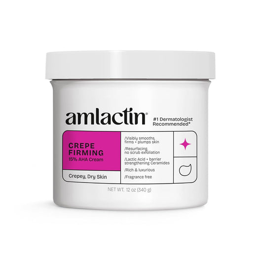 AmLactin Crepe Firming Cream - 12 oz Body Cream with 15% Lactic Acid - Exfoliator and Moisturizer for Crepey, Dry Skin (Packaging May Vary)