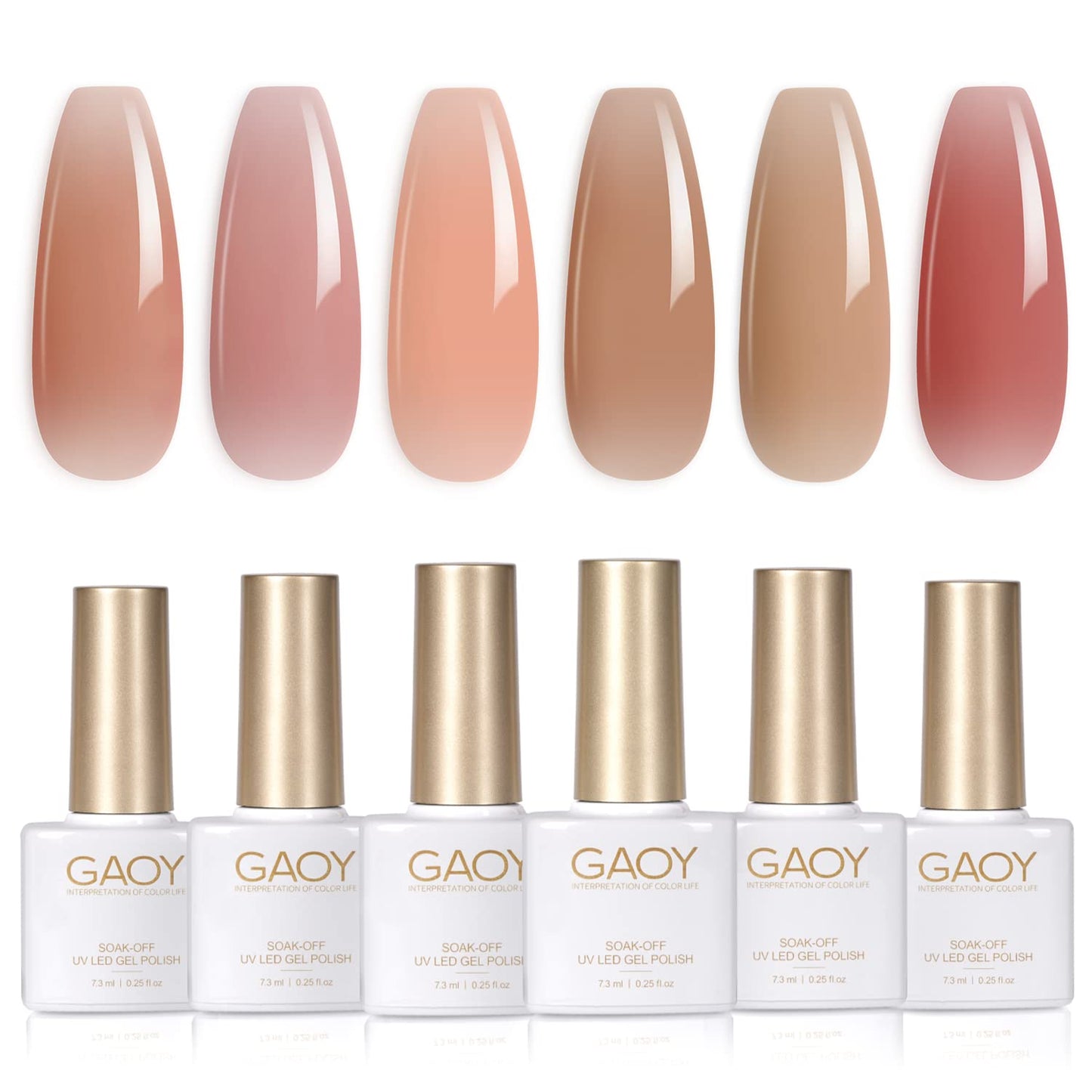 GAOY Sheer Nude Pink Gel Nail Polish Set, 6 Neutral Colors Brown Skin Tone Soak Off UV Light Cure Gel Polish Kit for Salon and Nail Art DIY at Home