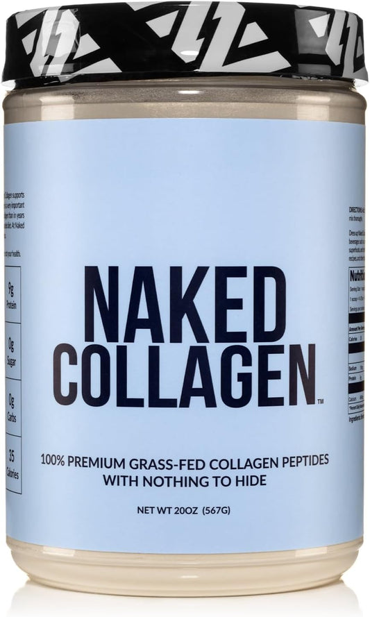 NAKED Collagen Peptides Protein Powder, 60 Servings, Pasture-Raised, Unflavored Grass-Fed Hydrolyzed Collagen Supplement, Paleo Friendly, Non-GMO, Keto, Gluten Free, 20oz