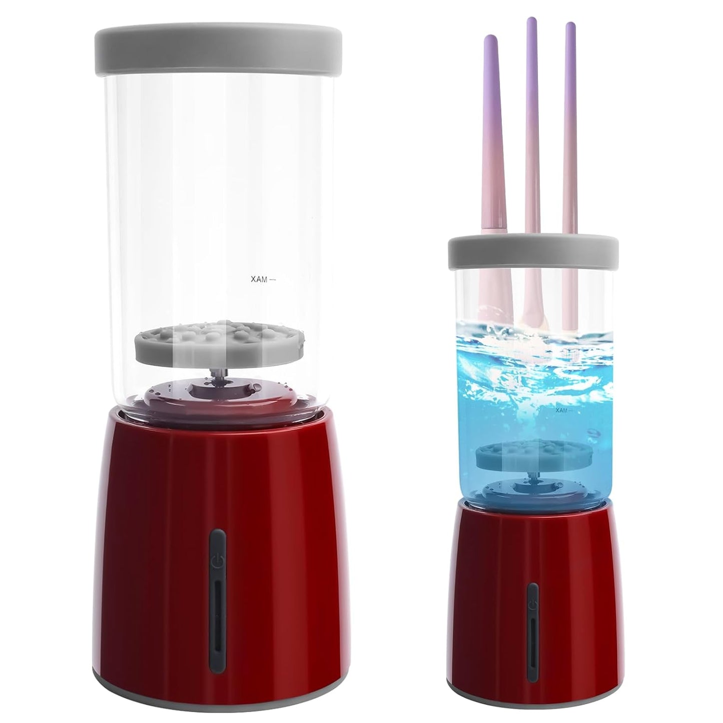 Electric Makeup Brush Cleaner Machine, Rechargeable Wireless Cosmetic Brushes Cleanser, Automatic Spinning Makeup Brush Washing Cleaner For All Size Makeup Brush and Sponges (Red)