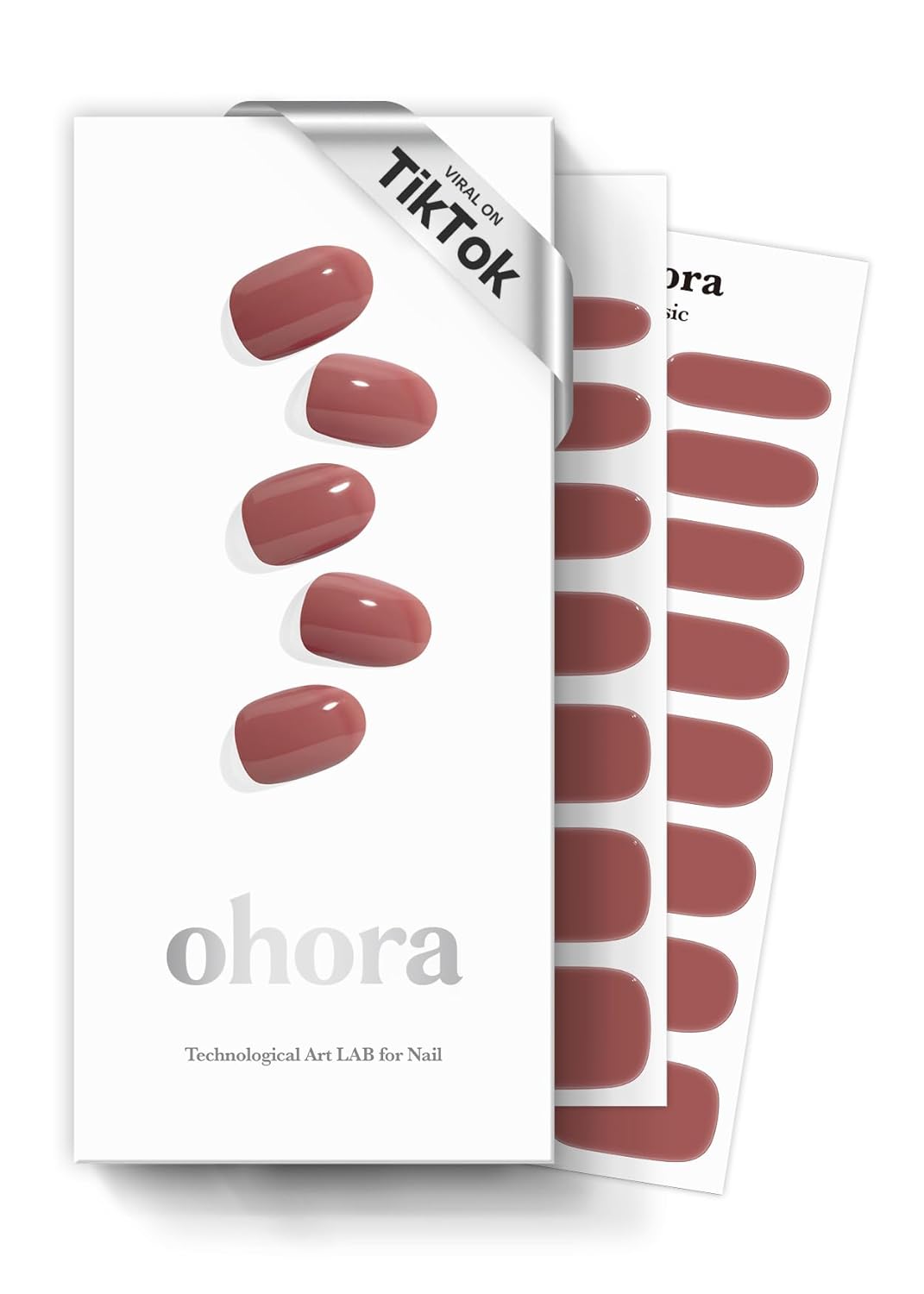 ohora Semi Cured Gel Nail Strips (N Cream Rose) - Brown, Solid, Works with Any UV/LED Lamps, Salon-Quality, Long Lasting, Easy to Apply & Remove - Includes 2 Prep Pads, Nail File & Wooden Stick
