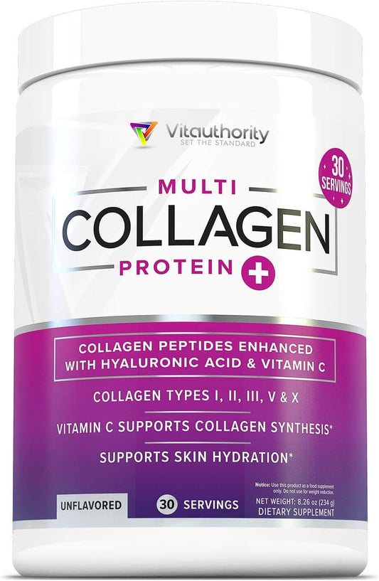 Multi Collagen Peptides Powder for Women - Hydrolyzed Unflavored Collagen Powder for Women with Types I II III V & X Plus Vitamin C & Hyaluronic Acid for Beautiful Hair Skin and Nails - 40 Servings