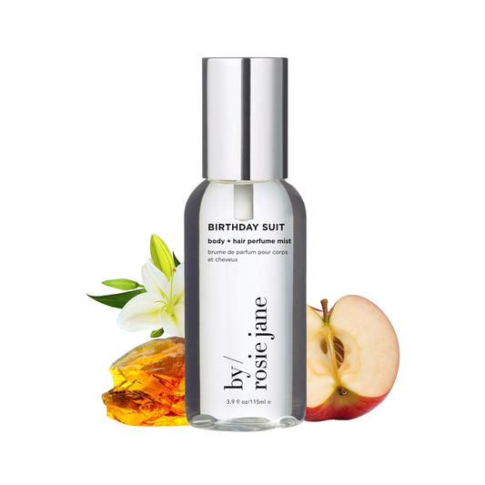 By Rosie Jane Body & Hair Perfume Mist (Birthday Suit) - Clean Hair & Body Mist for Women - With Notes of Tangerine Water, Sweet Apply & Lemon Blossom (115ml)