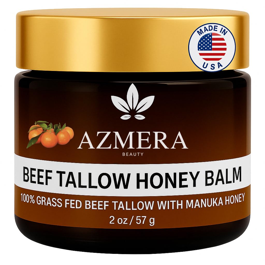 100% Grass-Fed Beef Tallow Balm, Manuka Honey MGO263+, Organic Beeswax & Olive Oil, Beef Tallow for skin,Handmade Moisturizer for Dry Skin, Eczema Relief, & Healing Skin2oz, Orange