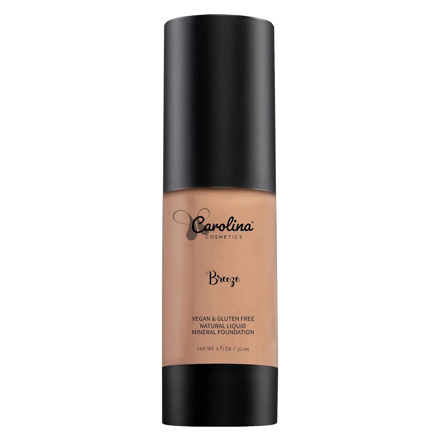 Carolina Cosmetics - Foundation in Breeze Shade Plant-Based - Hydrating, Pore-Minimizing & Buildable Coverage - Vegan, Non-GMO, Paraben-Free - 1oz