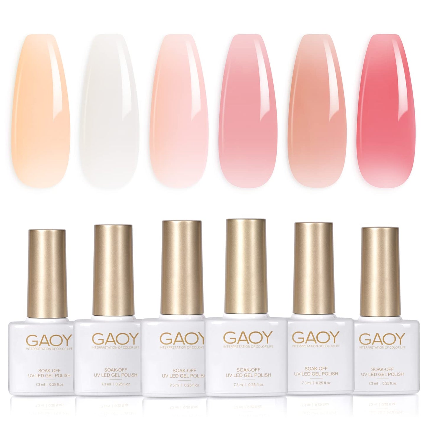 GAOY Milky White Jelly Nude Gel Nail Polish Set, 6 Transparent Colors Sheer Pink Orange Soak Off UV Light Cure Gel Polish Kit for Salon and Nail Art DIY at Home