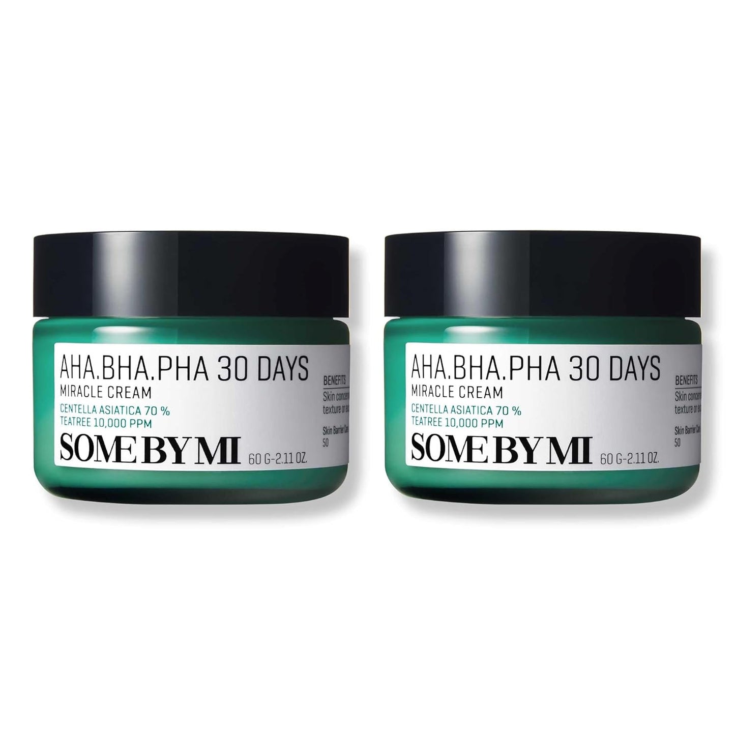 SOME BY MI AHA BHA PHA 30 Days Miracle Cream - Pack of 2 - Mild Exfoliating Salicylic Acid & Centella Face Moisturizer for All Skin Types - Daily Soothing & Clarifying Face Cream - Korean Skin Care