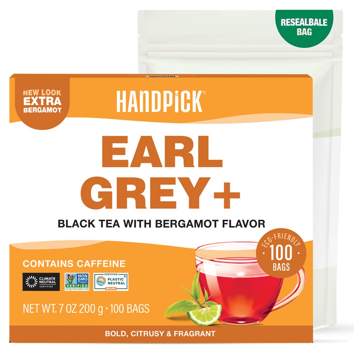 HANDPICK, Earl Grey Black Tea Bags (100 Count) Bergamot Oil | Caffeinated, Earl Grey Tea Bags | Flavoured With Citrus and Bergamot Brew Hot/Iced Tea with or without milk