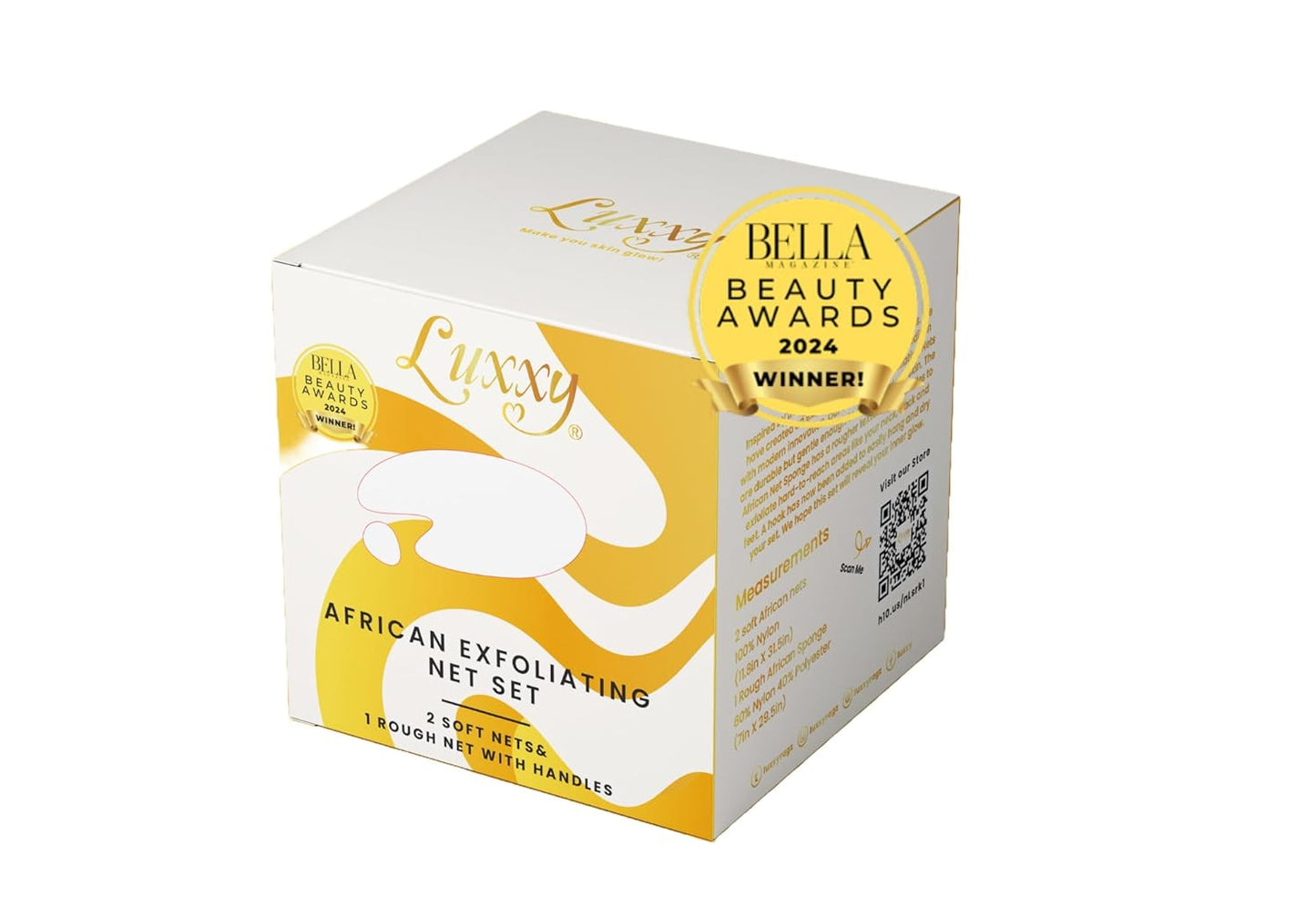 Luxxy® | 3 Pack Set 2 Soft African Exfoliating Nets & 1 Rough African Net Sponge with Handles For The Back, Neck or Feet, Black Women Owned, Achieve Smooth Soft Silky Skin, For Daily Use & Great Gifts