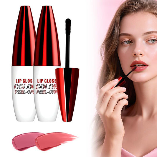2 Pcs 4 Color Lip Gloss Peel Off, 2025 New Easy to Color Peel Off Lips Stain, Long Lasting Lip Tint, Nonstick Lip Gloss for Women (01Rose Red+02Grapefruit)