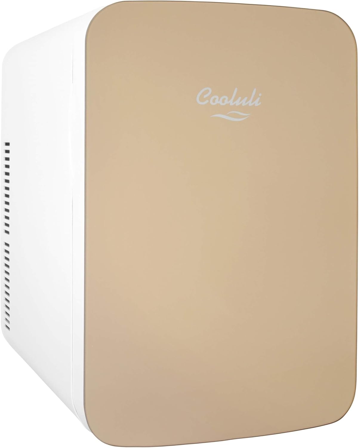 Cooluli 15L Mini Fridge for Bedroom - Car, Office Desk & College Dorm Room - 12v Portable Cooler & Warmer for Food, Drinks, Skincare, Beauty & Makeup - AC/DC Small Refrigerator with Glass Front, Gold