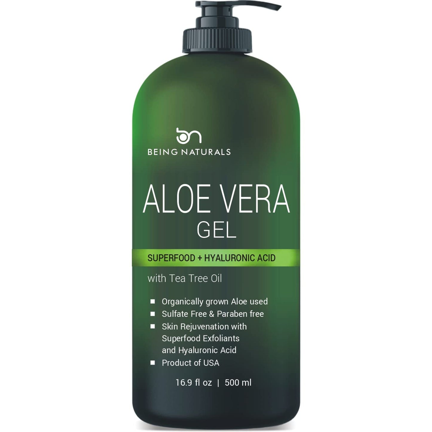 Aloe vera Gel - from 100% Pure Organic Aloe - Natural Raw Moisturizer for Face, Body, Hair. Perfect for Sunburn, Acne, Razor Bumps 16.9 fl oz (Tea Tree, Superfood, Hyaluronic Acid)