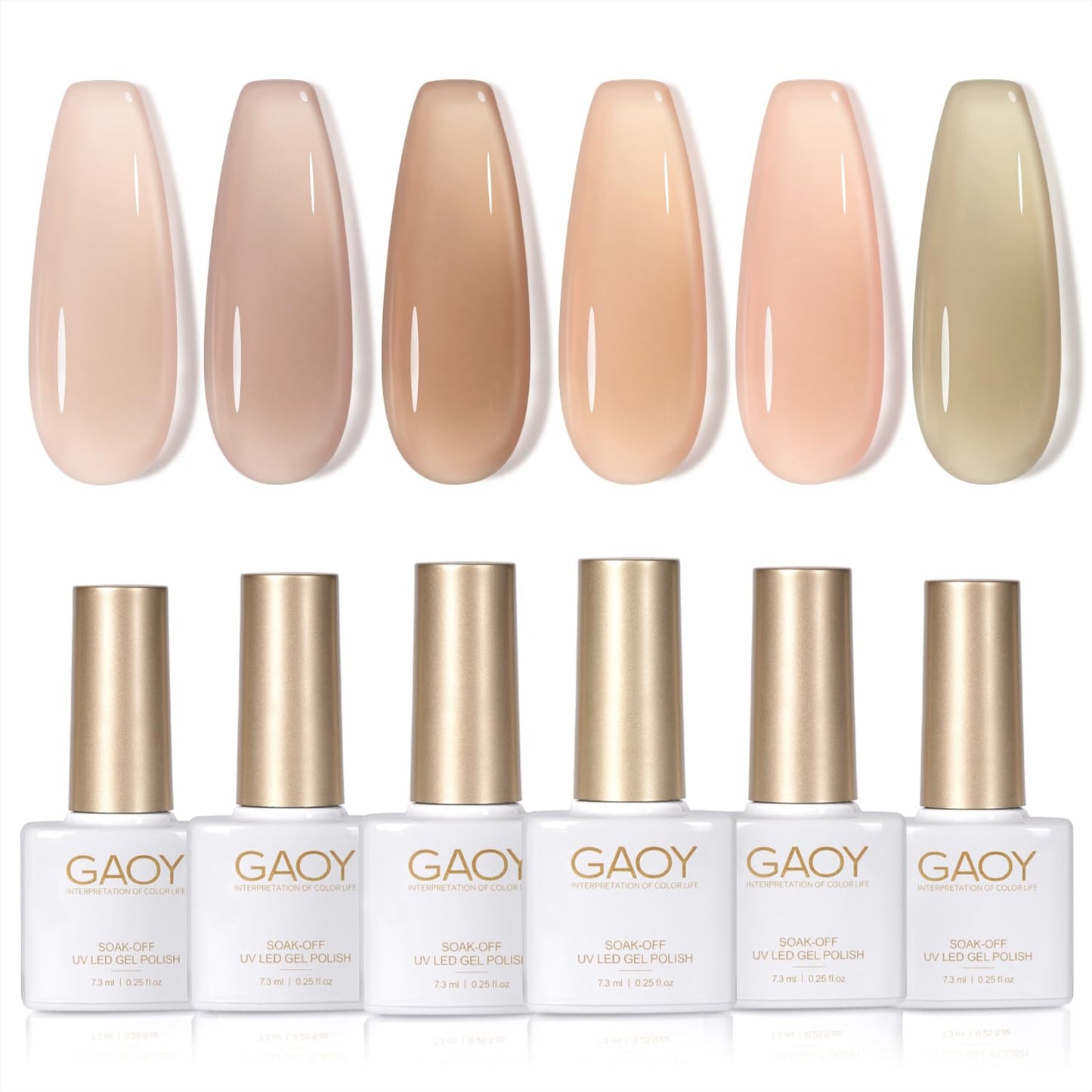 GAOY Jelly Nude Gel Nail Polish Set, 6 Transparent Colors Sheer Light Pink Brown Soak Off UV Light Cure Gel Polish Kit for Salon and Nail Art DIY at Home