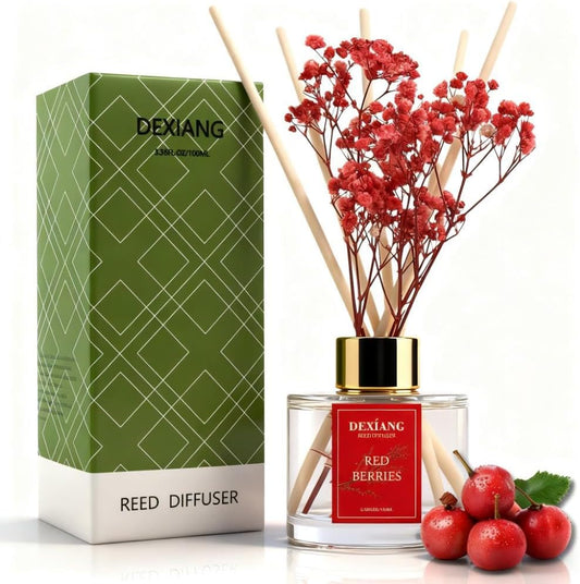 Reed Diffuser Set - 3.38 fl oz （100ml） Red Berries Home Fragrance Reed Diffuser for Bathroom Shelf Decor 6 Reed Stick